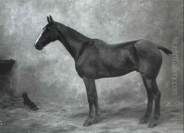 Chestnut Hunters In A Stable Oil Painting by Thomas Blinks