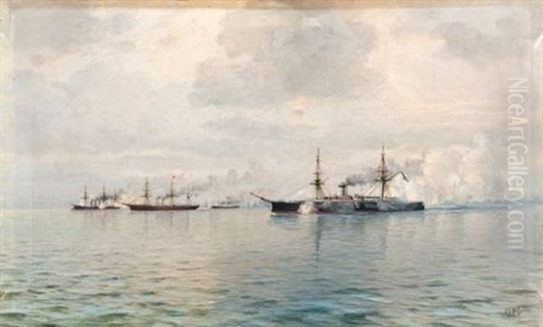 La Flotte Imperiale Oil Painting by Leonid Demyanovich Blinov