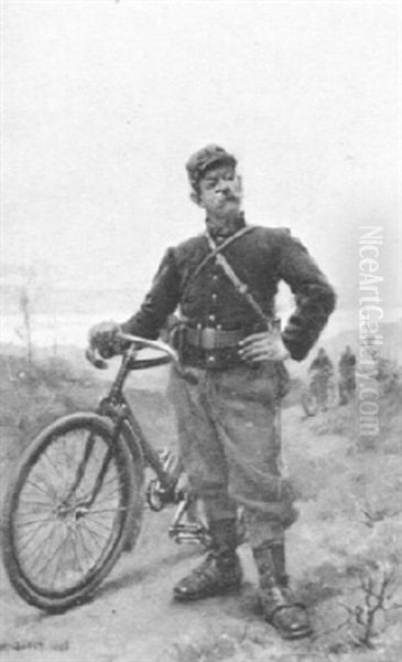 Soldier With Bicycle Oil Painting by Alexandre Bloch