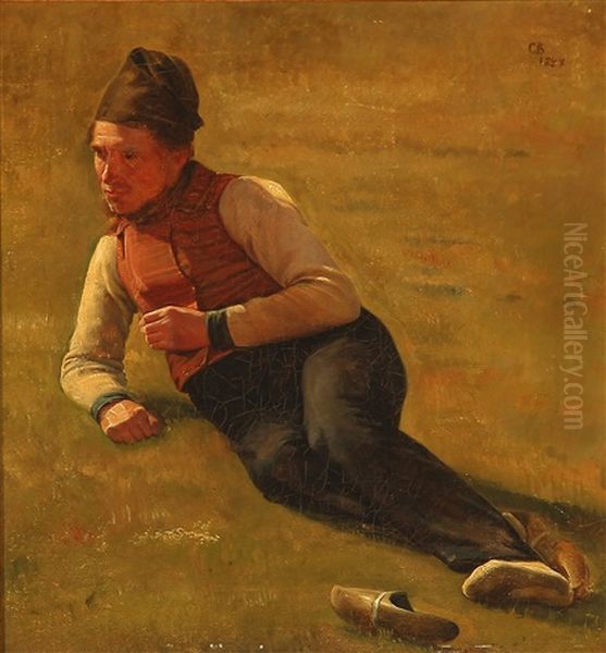 Resting Farmer On A Field Oil Painting by Carl Heinrich Bloch