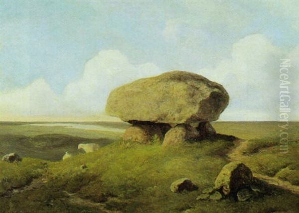 Kaempehoj, I Baggrunden Landskab Med Vid Udsigt. Sommer Oil Painting by Carl Heinrich Bloch