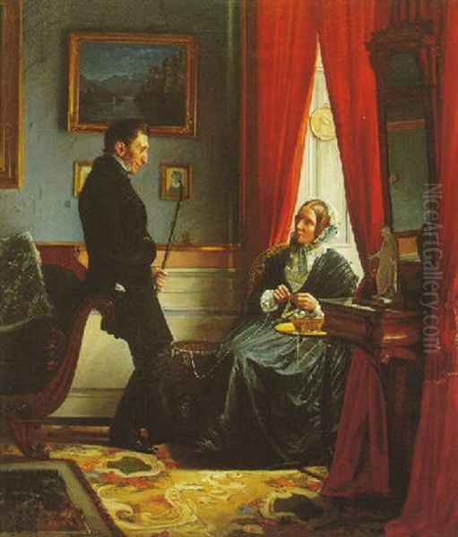 Kunsternes Foraeldre, Grosser J.p. Bloch Og Dennes Hustru I Dagligstuen Oil Painting by Carl Heinrich Bloch