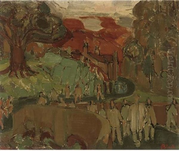 Figures On A Road Oil Painting by Martin Bloch