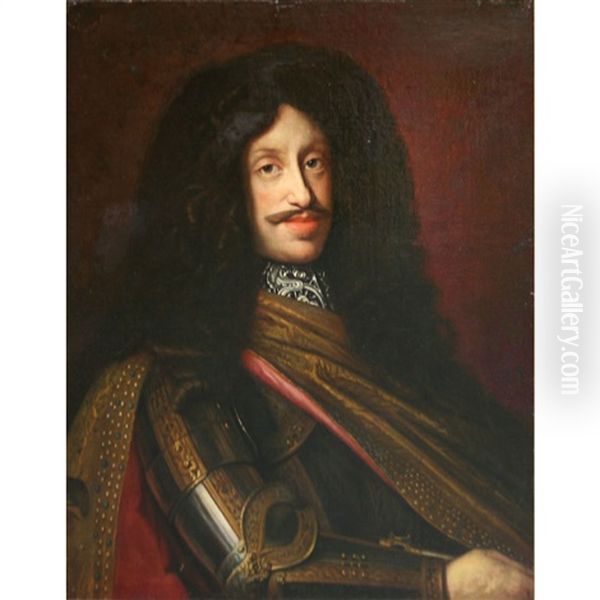 Portrait Of The Holy Roman Emperor Leopold I (1640-1705) In Armor Oil Painting by Benjamin Von Block