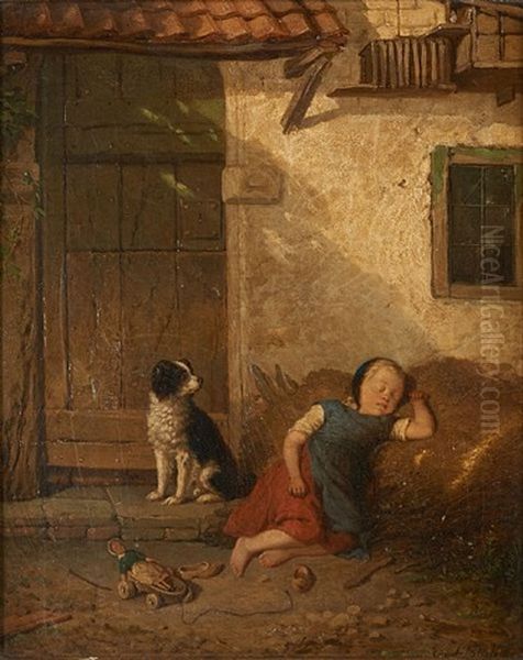 Jeune Enfant Endormi Pres De Son Jouet Oil Painting by Eugene Francois De Block