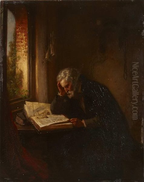 A Scholar Reading By A Window Oil Painting by Eugene Francois De Block