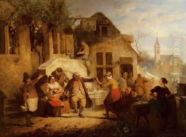 Tanz Vor Der Taverne Oil Painting by Eugene Francois De Block