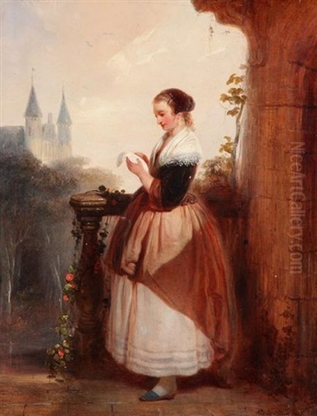 Der Liebesbrief Oil Painting by Eugene Francois De Block