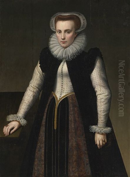 Portrait Of A Lady, Three Quarter Length, In A Ruff With Matching Lace Cap And Cuffs by Anthonie van (Montfort) Blocklandt