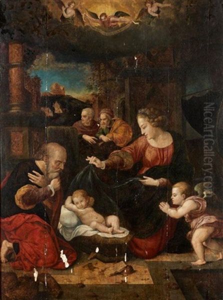 L'adoration De L'enfant Jesus Oil Painting by Anthonie van (Montfort) Blocklandt