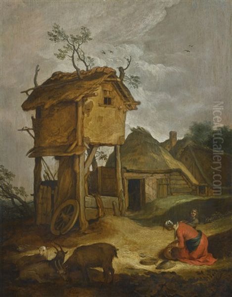 Farmyard With Dovecote Oil Painting by Abraham Bloemaert