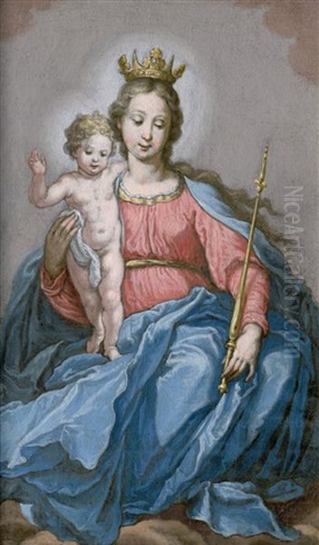 Die Madonna Mit Kind, Auf Wolken Thronend Oil Painting by Abraham Bloemaert