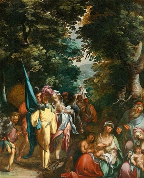 Old Testament Scene With Figures In A Forest Landscape Oil Painting by Abraham Bloemaert