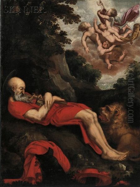 Death Of Saint Jerome Oil Painting by Abraham Bloemaert