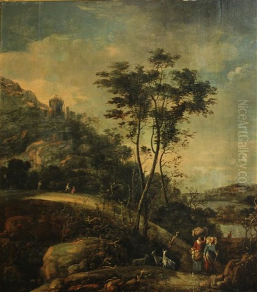 An Extensive Landscape With Figures On A Track by Abraham Bloemaert