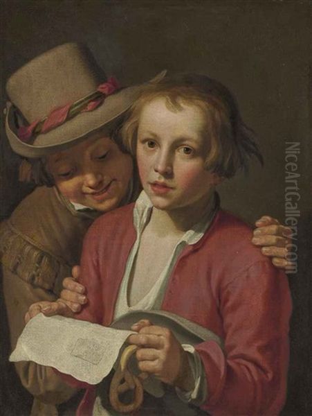 Two Boys Singing Oil Painting by Abraham Bloemaert