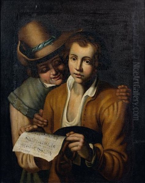 Le Chant De Deux Garcons Oil Painting by Abraham Bloemaert