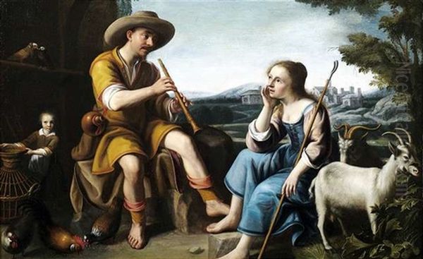 Pastorale Szene Mit Einer Hirtenfamilie Vor Landschaftshintergrund Oil Painting by Abraham Bloemaert