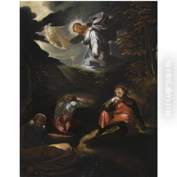 Gorinchem Utrechtchrist Appearing To The Sleeping Apostles Oil Painting by Abraham Bloemaert