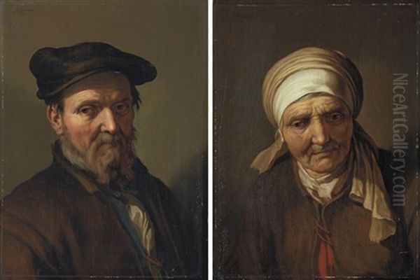 An Elderly Man (+ An Elderly Woman; Pair) Oil Painting by Abraham Bloemaert