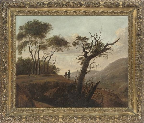 An Italianate Wooded Landscape With Travellers On A Track Oil Painting by Abraham Bloemaert