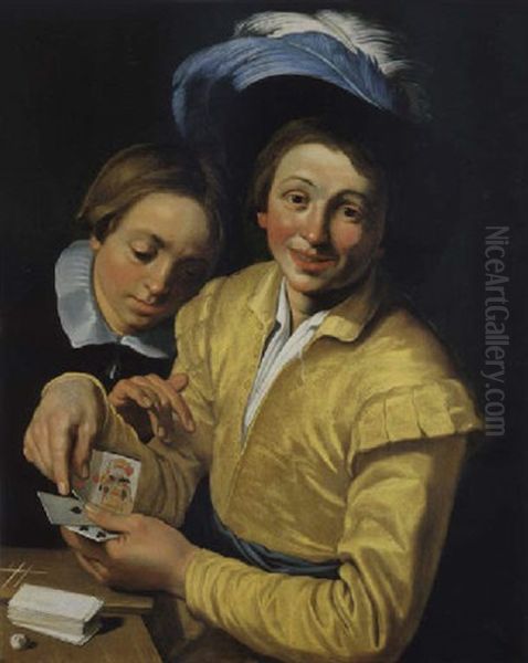 Zwei Junge Manner Beim Kartenspiel Oil Painting by Abraham Bloemaert