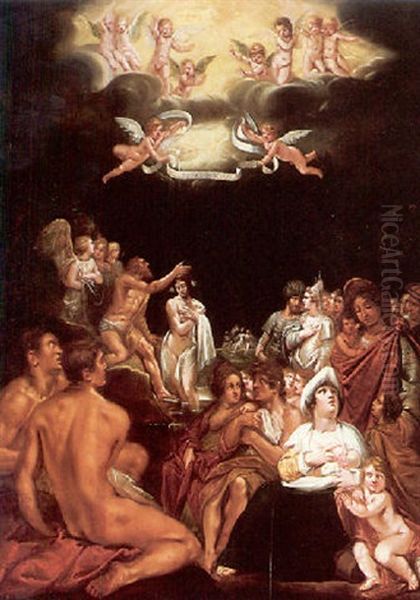 The Baptism Of Christ Oil Painting by Abraham Bloemaert