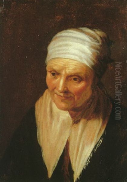 Portrait Of An Old Peasant Woman Wearing A White Linen Collar With Her Hair Pulled Back In A Cotton Cloth Oil Painting by Abraham Bloemaert