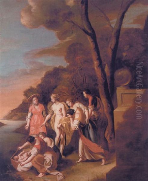 Faraoes Datter Finder Moses I En Mosekurv Ved Nilens Bred Oil Painting by Abraham Bloemaert