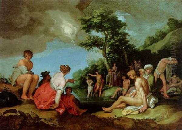 The Baptism Of Christ Oil Painting by Abraham Bloemaert