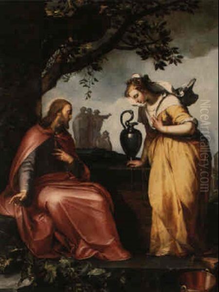 Christ And The Samaritan Woman Oil Painting by Abraham Bloemaert