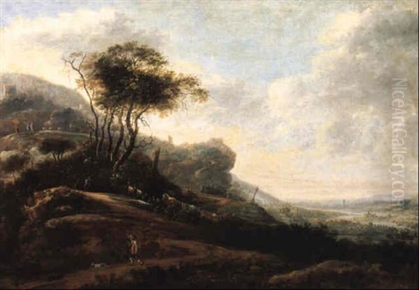 Extensive Landscape With A Shepherd And His Dog Oil Painting by Abraham Bloemaert