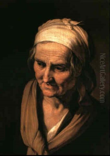 A Portrait Of An Old Peasant Woman, Bust Length, Wearing A  Yellow Scarf Round Her Neck, Her Hair Pulled Back In A by Abraham Bloemaert