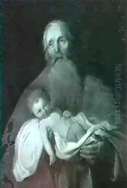 Saint Simeon Holding The Infanchrist. Oil Painting by Abraham Bloemaert