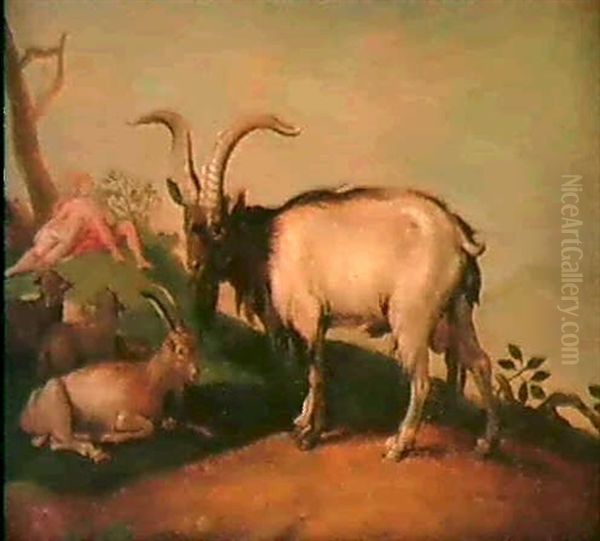 Paesaggio Con Capre E Pecore; Sullo Sfondo, Granida E       Daifilo Oil Painting by Abraham Bloemaert