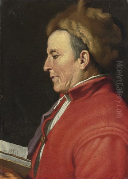 Profile Of A Man In A Fur Hat, Reading by Hendrick Bloemaert