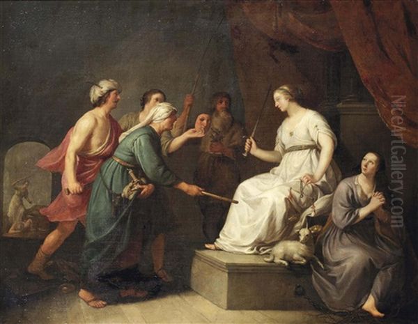 An Allegory Of Justitia Protecting Innocence From Calumny, Treachery And Deceit Oil Painting by Hendrick Bloemaert