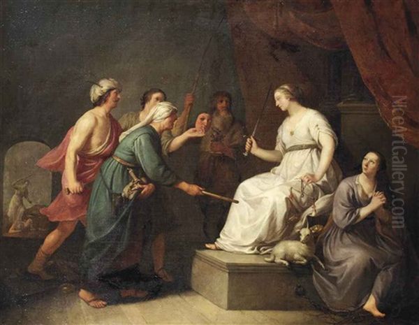 An Allegory Of Justitia Protecting Innocence From Calumny, Treachery And Deceit Oil Painting by Hendrick Bloemaert