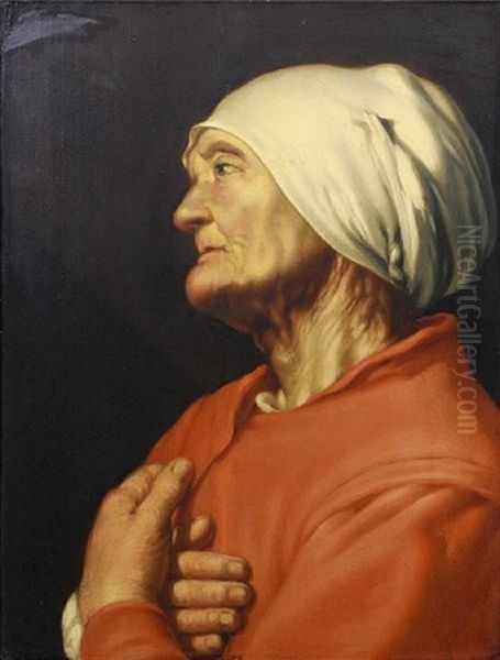 An Elderly Lady In A White Cap And A Red Coat Oil Painting by Hendrick Bloemaert