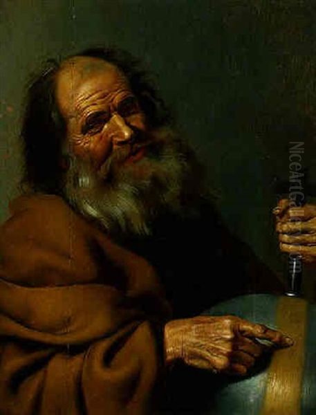 Heraclitus Holding An Orb Oil Painting by Hendrick Bloemaert