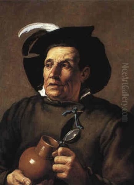 Man In A Feathered Hat Holding A Tankard Oil Painting by Hendrick Bloemaert