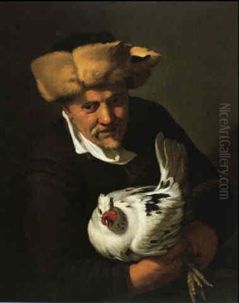 Paysan Tenant Une Poule Blanche Oil Painting by Hendrick Bloemaert