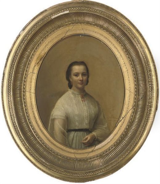 Portrait Of A Young Lady, In A White Dress Oil Painting by Herman Antoine de Bloeme