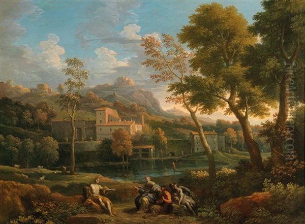 Apollo, Marsya And King Mida In A Landscape Oil Painting by Jan Frans van Bloemen