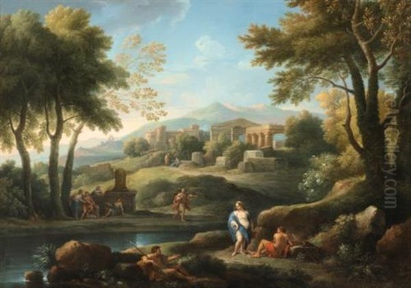 Shepherd In A Roman Landscape Oil Painting by Jan Frans van Bloemen