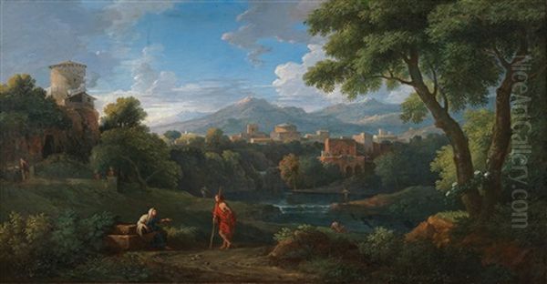 An Arcadian Summer Landscape Oil Painting by Jan Frans van Bloemen