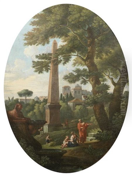 Figures Resting In Italianate Landscapes, Within Painted Ovals (2) Oil Painting by Jan Frans van Bloemen