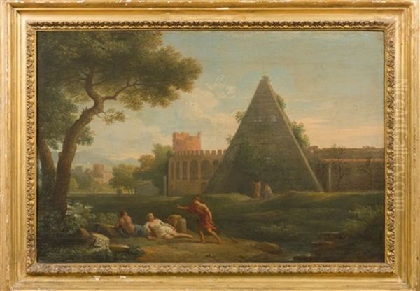 Vue De La Pyramide De Cestius A Rome Oil Painting by Jan Frans van Bloemen