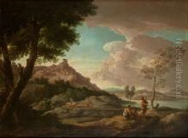 Bergers Et Pecheurs Au Bord De La Riviere Oil Painting by Jan Frans van Bloemen