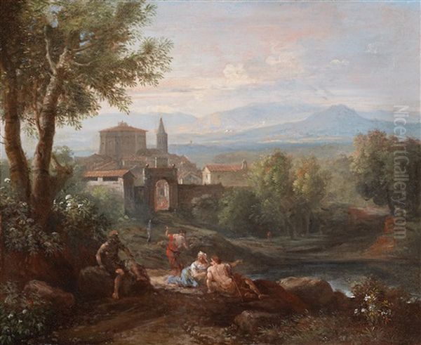 Landscape Overlooking The Village Of Caprarola Oil Painting by Jan Frans van Bloemen